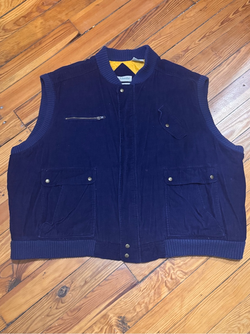 St. John's Bay Navy Corduroy Utility Vest with Yellow Liner